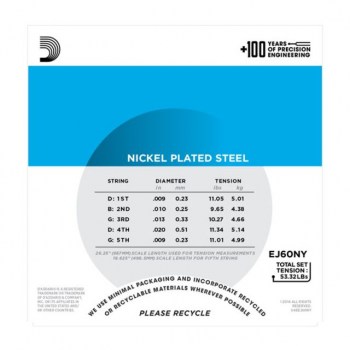 D'Addario Banjo Strings EJ60NY 09-20 5-String Nickel Loop End купить