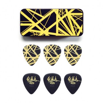 Dunlop EVH PT04 Black Pick Tin with Yellow Stripes 6er-Set купить