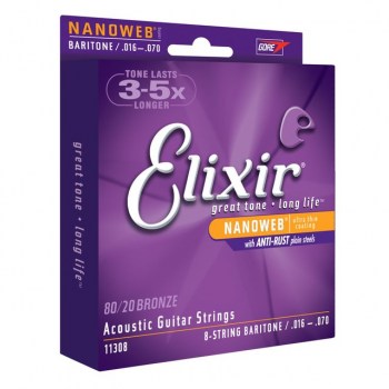 Elixir 11308 Baritone Strings 16-70 8-String Nanoweb Bronze купить