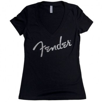 Fender Logo V-Neck T-Shirt Ladies XL Reflective Logo black купить