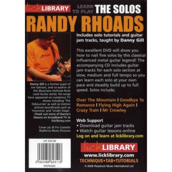 Roadrock International Lick Library: Learn To Play Randy Rhoads - The Solos DVD купить