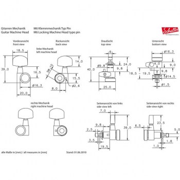 Schaller M6 Klemm Pin Mechaniken, 3 Links/3 Rechts, Chrom, 1:16, 10mm, Grooe Flogel купить