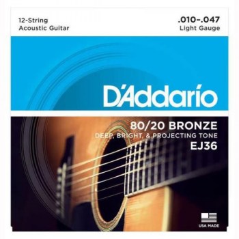 D`addario Ej36 Bronze 12-string Acoustic Guitar Strings, Light, 10-47 купить