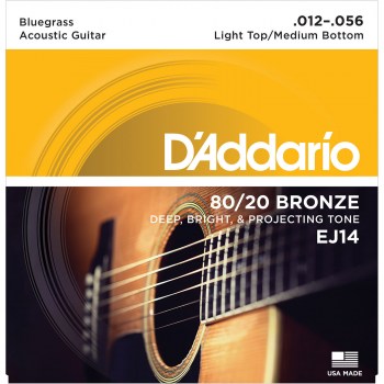 D`Addario EJ14 80/20 BRONZE ACOUSTIC GUITAR STRINGS, LIGHT TOP/MEDIUM BOTTOM/BLUEGRASS, 12-56 купить
