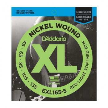 D'Addario Bass Strings XL Nickel 45-135 45-65-85-105-135, EXL165-5 купить