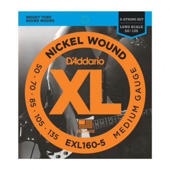 D'Addario Bass Strings XL Nickel 50-135 50-70-85-105-135, EXL160-5 купить
