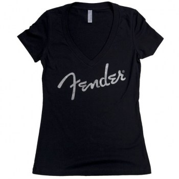 Fender Logo V-Neck T-Shirt Ladies L Reflective Logo black купить